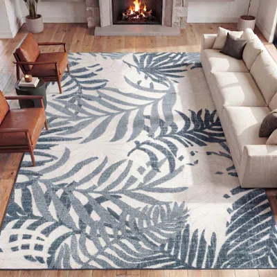 Jonathan Y Tropics Palm Leaves Indoor/outdoor Rug In Blue