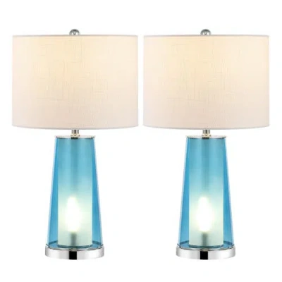 Jonathan Y Tryon 26" Modern Minimalist Glass/iron Nightlight Led Table Lamp In Clear Blue/chrome