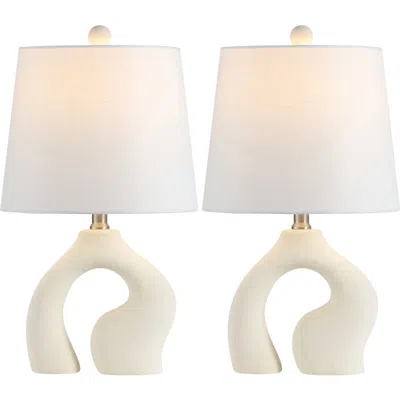 Jonathan Y Tula 19" Scandinavian Minimalist Ceramic Arch Led Table Lamp In Cream
