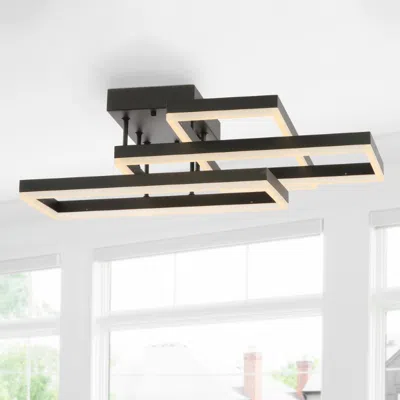 Jonathan Y Turing 28" Geometric Integrated Led Metal Flush Mount In Black