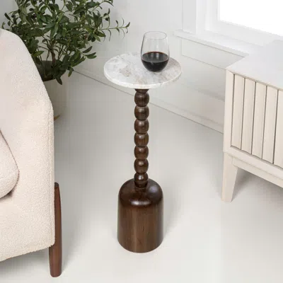 Jonathan Y Turner 24.5" Designer Cottage Spindle Wood Column Drink Table And Decorative End Table With White Ma