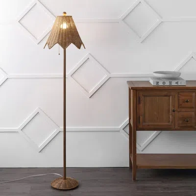 Jonathan Y Tybee 60.5" Traditional Coastal Rattan Scalloped Led Floor Lamp
