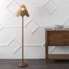 Jonathan Y Tybee Traditional Coastal Rattan Scalloped Led Floor Lamp In Brown