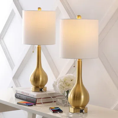 Jonathan Y Tyler 24" Modern Classic Gourd Iron Led Table Lamp With Pull-chain With Dual Usb Charging Port (set In Multi