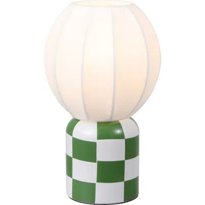 Jonathan Y Valarie Contemporary Modern Checkerboard Ceramic With Ribbed Cocoon Globe Shade Led Mini  In Green
