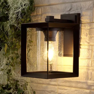 Jonathan Y Vaughn 7.25" 1-light Iron/glass Modern Rustic Cube Led Outdoor Lantern (set Of 2) In Brown