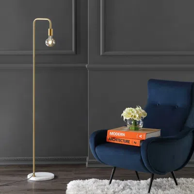 Jonathan Y Vega 60" Minimalist Edison Metal/marble Floor Lamp In Gold