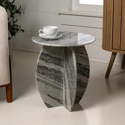 Jonathan Y Venus 15" Contemporary Natural Marble Handmade X-shaped End Table, Gray/black