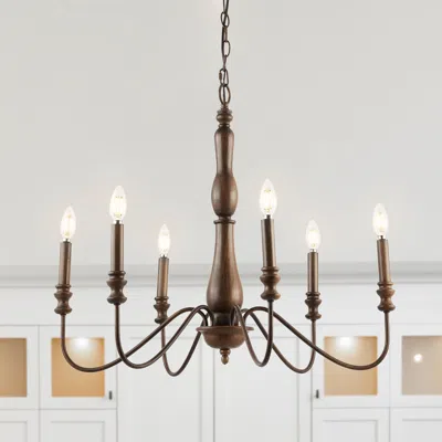 Jonathan Y Victoria 29" 6-light Rustic Midcentury Iron Led Chandelier In Brown