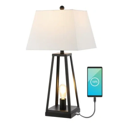 JONATHAN Y JONATHAN Y WAYLON 28.5" CLASSIC INDUSTRIAL IRON NIGHTLIGHT LED TABLE LAMP WITH USB CHARGING PORT, BL