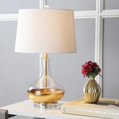 Jonathan Y West 24.5" Glass Led Table Lamp In Clear/gold