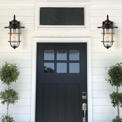 Jonathan Y Westfield 10.5" 1-light Iron/seeded Glass Rustic Industrial Cage Led Outdoor Lantern In Black