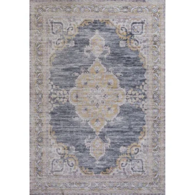 Jonathan Y Wincer Chenille Cottage Medallion Machine-washable Area Rug In Dark Gray/yellow
