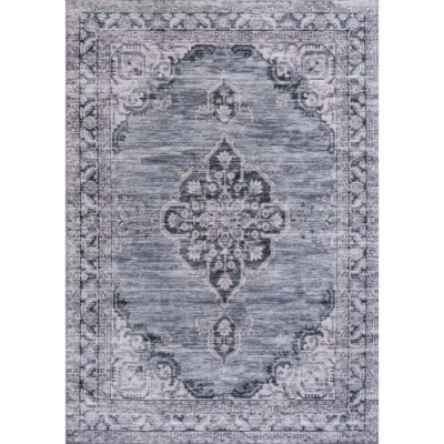 Jonathan Y Wincer Chenille Cottage Medallion Machine-washable Area Rug In Navy/gray/black