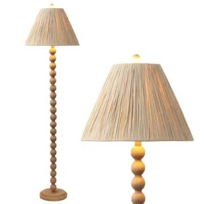 Jonathan Y Wren 61.5" Modern Rustic Bobbin Pleated Paper Shade/resin Led Floor Lamp In Neutral