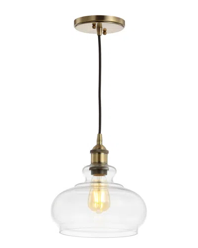 Jonathan Y Wyatt 9.5in Adjustable Drop Pharmacy Metal Glass Led Pendant In Brown