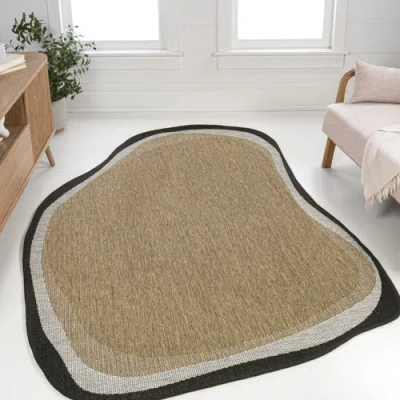 Jonathan Y Wyatt Modern Rustic Abstract Indoor/outdoor Shaped Area Rug In Brown/black