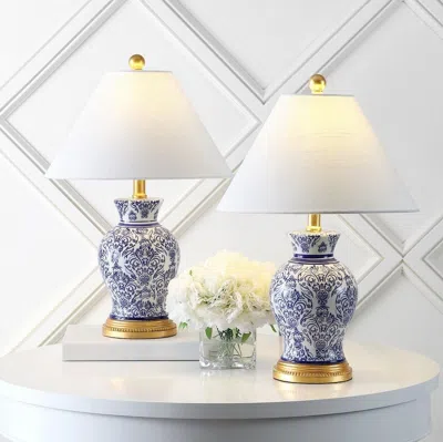 Jonathan Y Xia 21" Ceramic/iron Classic Modern Led Table Lamp (set Of 2) In Blue