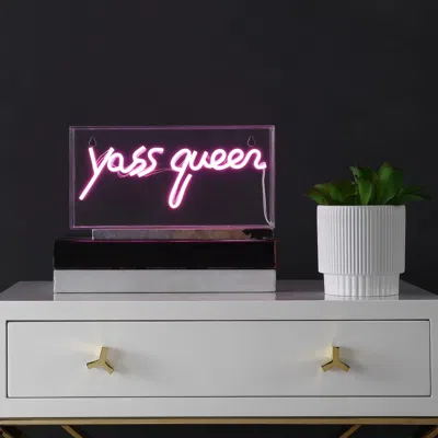 Jonathan Y Yass Queen 11.8" Contemporary Glam Acrylic Box Usb Operated Led Neon Light In Pink