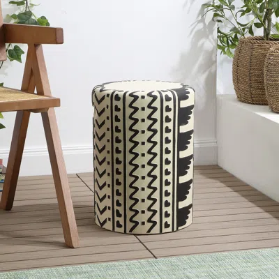 Jonathan Y Yoli Midcentury Modern Geometric Drum Garden Stool In Black/cream