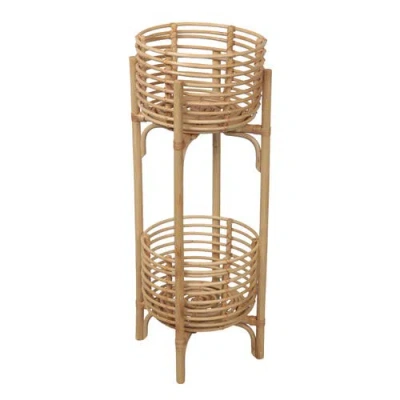 Jonathan Y Zachariah 33.5" Bohemian Minimalist Handmade 2-tier Rattan Indoor Planter Stand In Brown