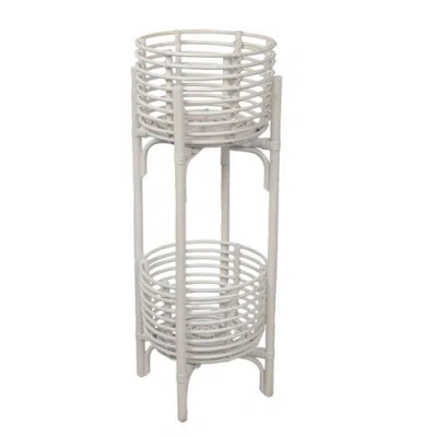 Jonathan Y Zachariah 33.5" Bohemian Minimalist Handmade 2-tier Rattan Indoor Planter Stand In Brown