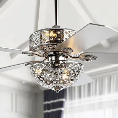 Jonathan Y Zara 52" Filigree 6-light Metal/wood Led Ceiling Fan In Metallic