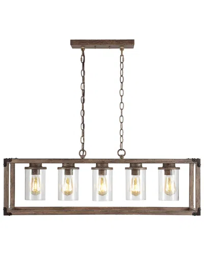 Jonathan Y Zeniba 36in 5-light Linear Adjustable Iron/seeded Glass Rustic Farmhouse Led Pendant In Metallic