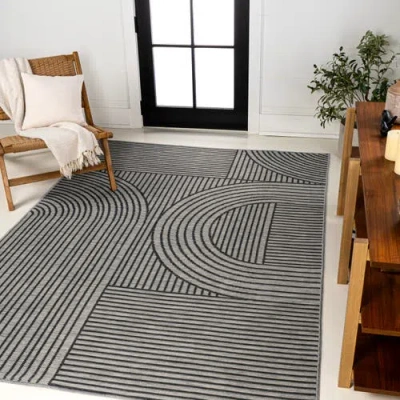 Jonathan Y Zephyr Mid-century Modern Arch Stripe Reversible Machine-washable Indoor/outdoor Area Rug In Grey/beige