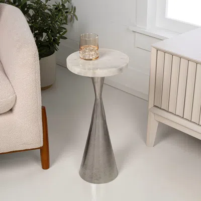 Jonathan Y Ziggy 22" Contemporary Designer Metal Drink Table And Decorative End Table With White Marble Round T In Multi