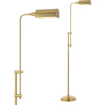 Jonathan Y Zinnia 63" Industrial Minimalist Height-adjustable Iron Pharmacy Led Floor Lamp, Brass Go In Brass Gold