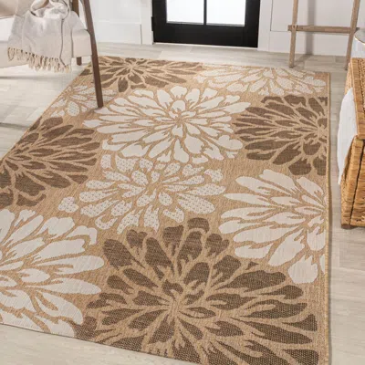Jonathan Y Zinnia Modern Floral Textured Weave Indoor/outdoor Area Rug In Brown/cream