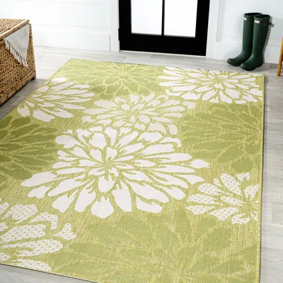 Jonathan Y Zinnia Modern Floral Textured Weave Indoor/outdoor Area Rug In Green/cream