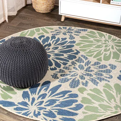 Jonathan Y Zinnia Modern Floral Textured Weave Indoor/outdoor Area Rug In Navy/green