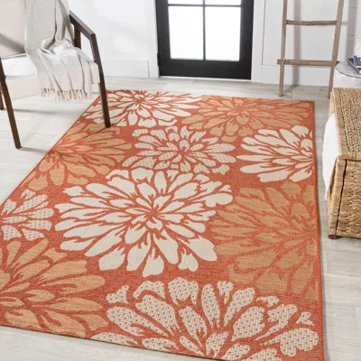 Jonathan Y Zinnia Modern Floral Textured Weave Indoor/outdoor Area Rug In Orange/cream