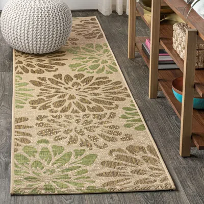 Jonathan Y Zinnia Modern Floral Textured Weave Indoor/outdoor Area Rug In Sage/brown