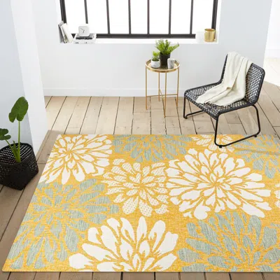 Jonathan Y Zinnia Modern Floral Textured Weave Indoor/outdoor Area Rug In Yellow/cream
