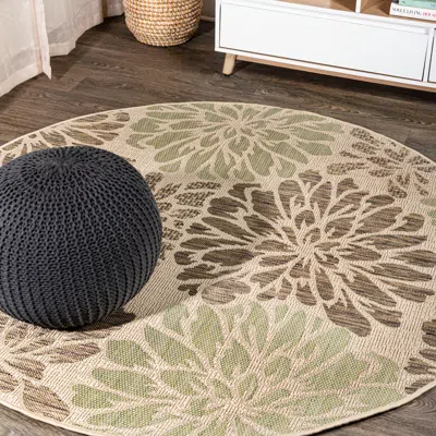 Jonathan Y Zinnia Modern Floral Textured Weave Indoor/outdoor Round Area Rug