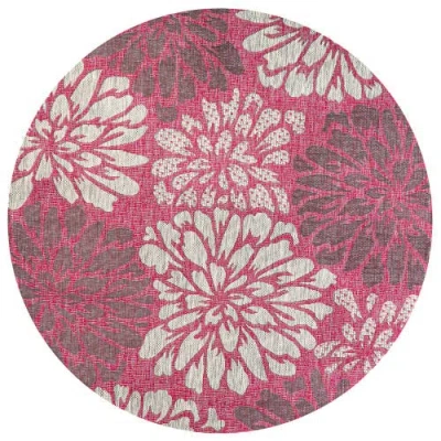 Jonathan Y Zinnia Modern Floral Textured Weave Indoor/outdoor Round Area Rug In Pink