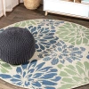 Jonathan Y Zinnia Modern Floral Textured Weave Indoor/outdoor Round Area Rug In Navy/green