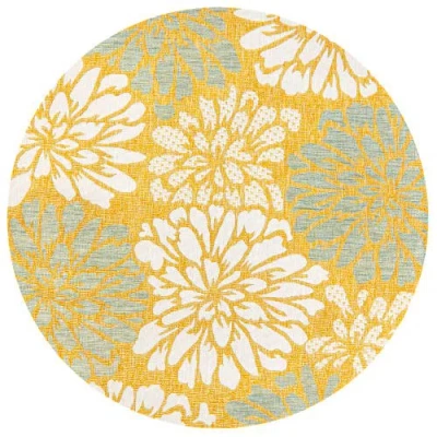 Jonathan Y Zinnia Modern Floral Textured Weave Indoor/outdoor Round Area Rug In Multi