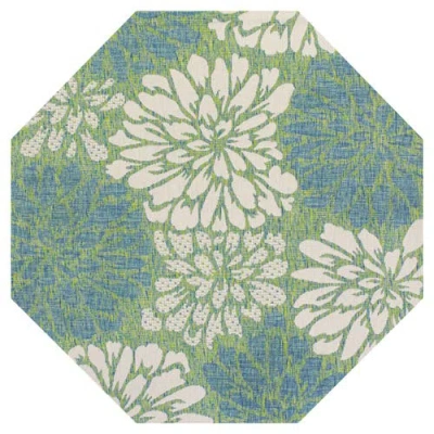 Jonathan Y Zinnia Modern Floral Textured Weave Octagon Indoor/outdoor Area Rug In Green