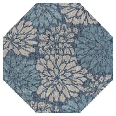 Jonathan Y Zinnia Modern Floral Textured Weave Octagon Indoor/outdoor Area Rug In Blue