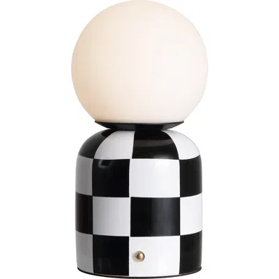 Jonathan Y Zira Modern Checkerboard Ceramic Rechargeable Cordless Integrated Portable Dimmable With  In White