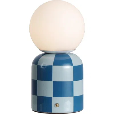 Jonathan Y Zira Modern Checkerboard Ceramic Rechargeable Cordless Integrated Portable Dimmable With  In Blue