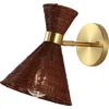 Jonathan Y Zoey 1-light Mid-century Vintage Retro Rattan/metal Led Sconce With Adjustable Shade In Brass Gold/dark Brown