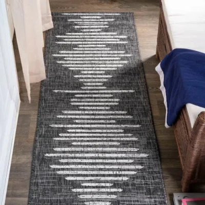 Jonathan Y Zolak Berber Stripe Geometric Indoor/outdoor Area Rug In Black/ivory