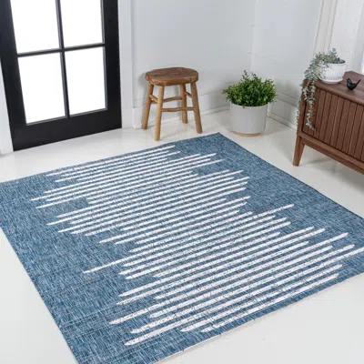 Jonathan Y Zolak Berber Stripe Geometric Indoor/outdoor Square Area Rug In Blue