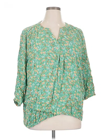 Pre-owned Jones & Co 3/4 Sleeve Blouse In Green