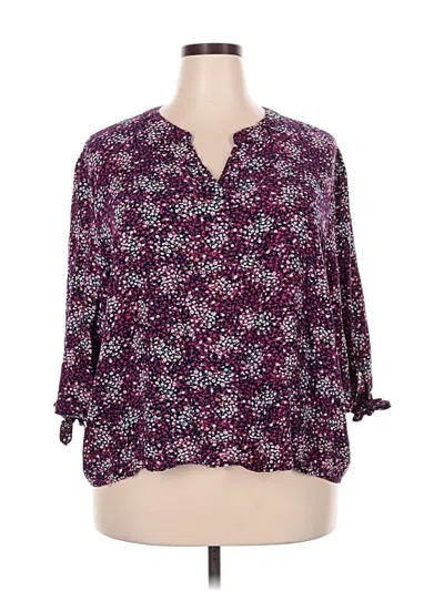 Pre-owned Jones & Co 3/4 Sleeve Blouse In Purple